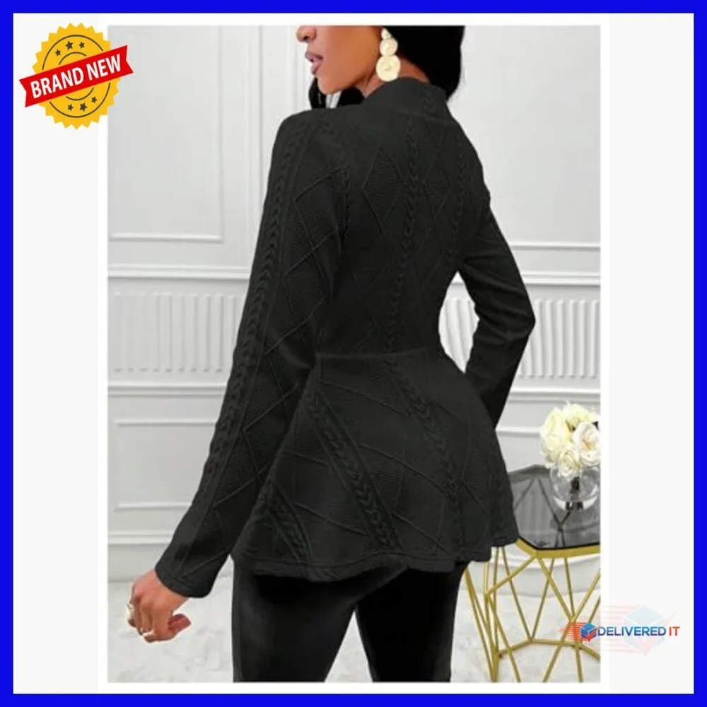 Peplum Blazer Jacket Textured Button Front Long Sleeve Business Casual